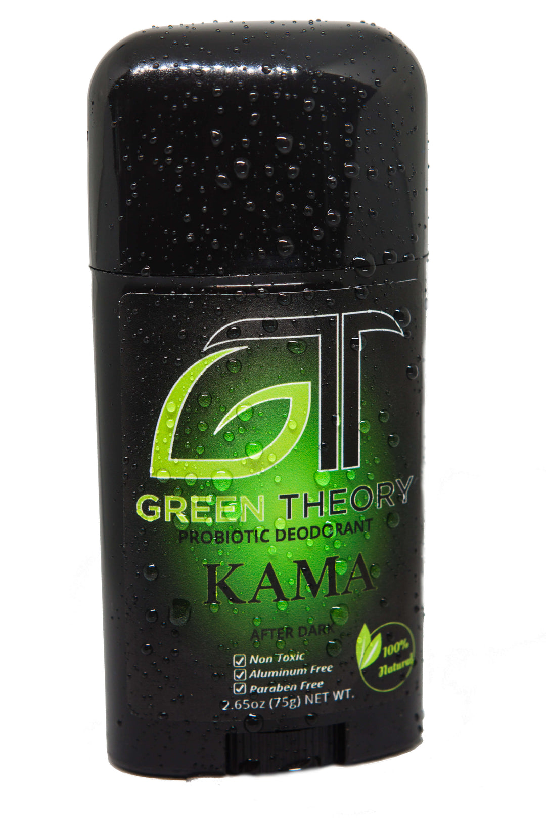 Kama probiotic natural aluminum free deodorant for men pictured standing up covered in water droplets